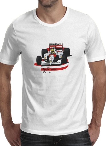  Ayrton Senna Formule 1 King para Manga curta T-shirt homem em torno do pescoço