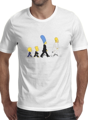  Beatles meet the simpson para Manga curta T-shirt homem em torno do pescoço
