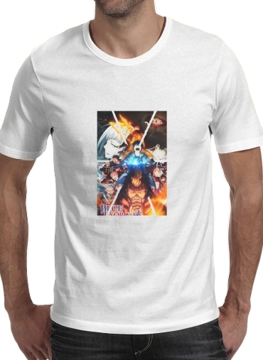  Blue Exorcist para Manga curta T-shirt homem em torno do pescoço