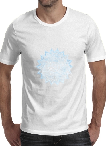  Bohemian Flower Mandala in Blue para Manga curta T-shirt homem em torno do pescoço