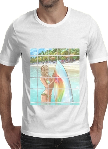  California Surfer para Manga curta T-shirt homem em torno do pescoço