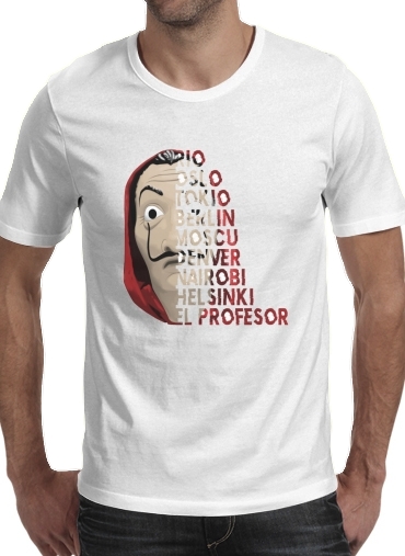  Casa de Papel Mask Vilain para Manga curta T-shirt homem em torno do pescoço