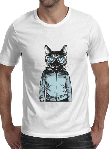  Cool Cat para Manga curta T-shirt homem em torno do pescoço