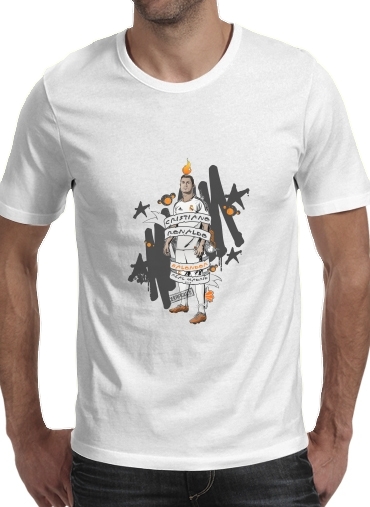  Cristiano Ronaldo para Manga curta T-shirt homem em torno do pescoço