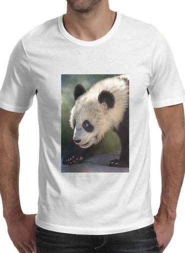  Cute panda bear baby para Manga curta T-shirt homem em torno do pescoço