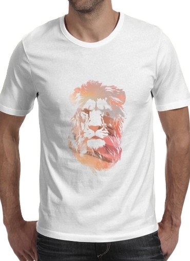  Desert Lion para Manga curta T-shirt homem em torno do pescoço