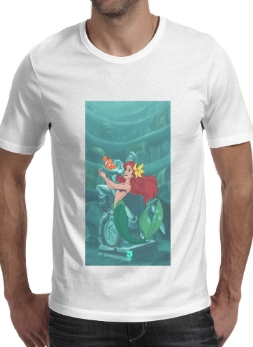  Disney Hangover Ariel and Nemo para Manga curta T-shirt homem em torno do pescoço