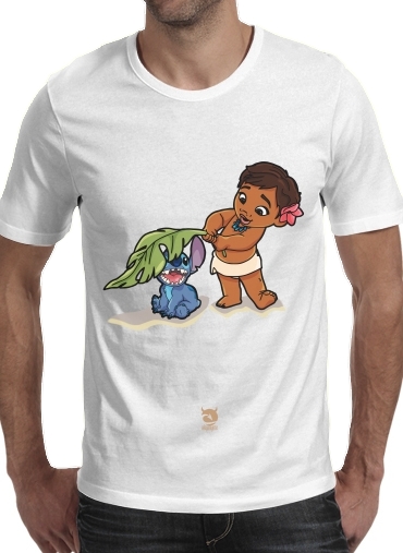  Disney Hangover Moana and Stich para Manga curta T-shirt homem em torno do pescoço