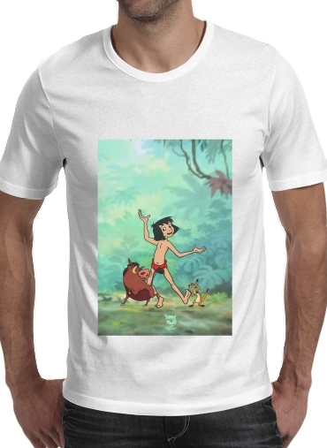  Disney Hangover Mowgli Timon and Pumbaa  para Manga curta T-shirt homem em torno do pescoço