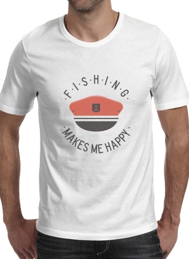  Fishing makes me happy para Manga curta T-shirt homem em torno do pescoço