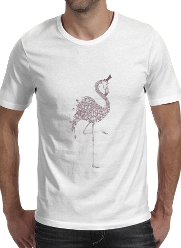  Flamingo para Manga curta T-shirt homem em torno do pescoço