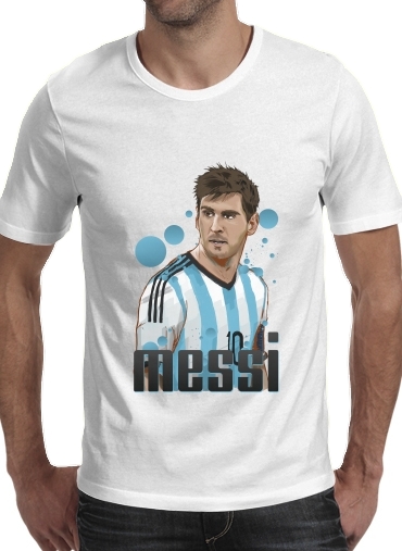  Football Legends: Lionel Messi - Argentina para Manga curta T-shirt homem em torno do pescoço