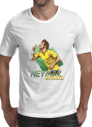  Football Stars: Neymar Jr - Brasil para Manga curta T-shirt homem em torno do pescoço