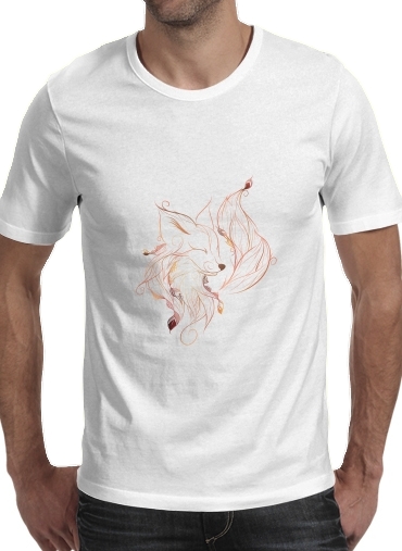  Fox para Manga curta T-shirt homem em torno do pescoço