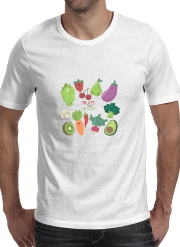 Fruits and veggies para Manga curta T-shirt homem em torno do pescoço