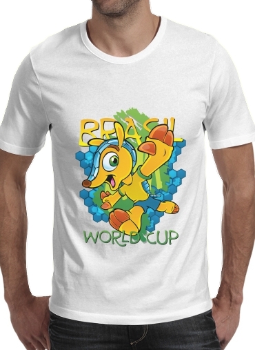  Fuleco Brasil 2014 World Cup 01 para Manga curta T-shirt homem em torno do pescoço
