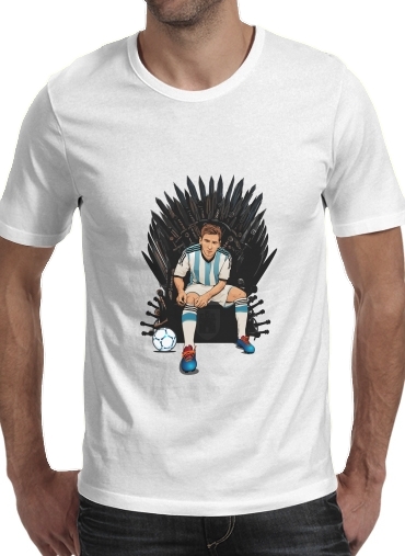  Game of Thrones: King Lionel Messi - House Catalunya para Manga curta T-shirt homem em torno do pescoço