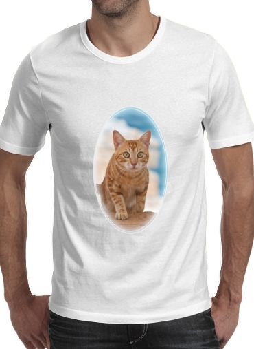  gatinho, red tabby, em um penhasco para Manga curta T-shirt homem em torno do pescoço