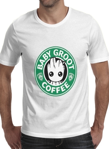  Groot Coffee para Manga curta T-shirt homem em torno do pescoço