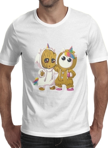  Groot x Unicorn para Manga curta T-shirt homem em torno do pescoço