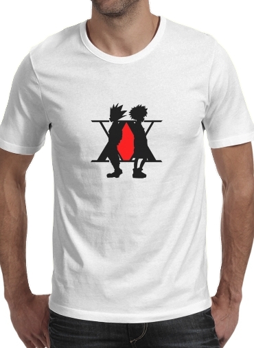  Hunter x Hunter Logo with Killua and Gon para Manga curta T-shirt homem em torno do pescoço