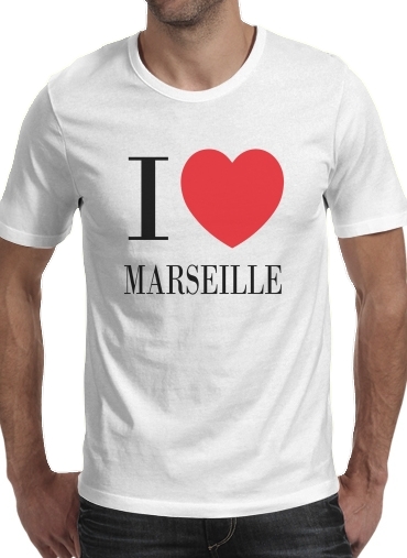  I love Marseille para Manga curta T-shirt homem em torno do pescoço