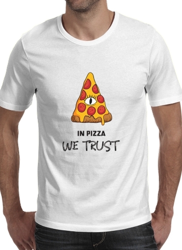  iN Pizza we Trust para Manga curta T-shirt homem em torno do pescoço