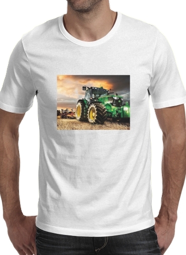  John Deer tractor Farm para Manga curta T-shirt homem em torno do pescoço