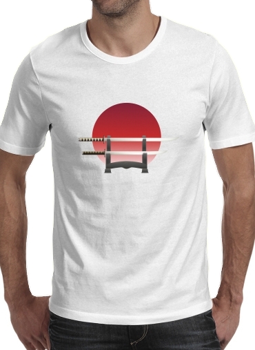  Katana Japan Traditionnal para Manga curta T-shirt homem em torno do pescoço