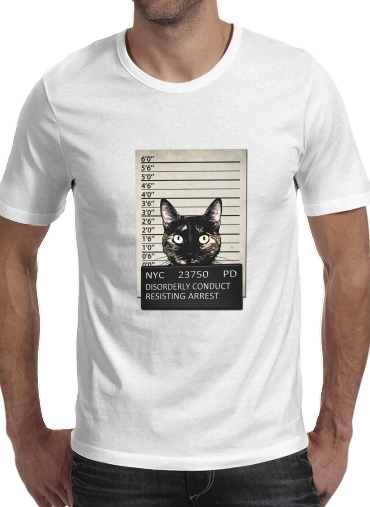  Kitty Mugshot para Manga curta T-shirt homem em torno do pescoço