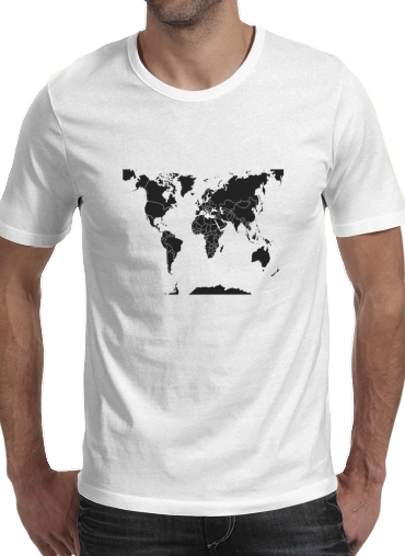  Mundo mapa para Manga curta T-shirt homem em torno do pescoço