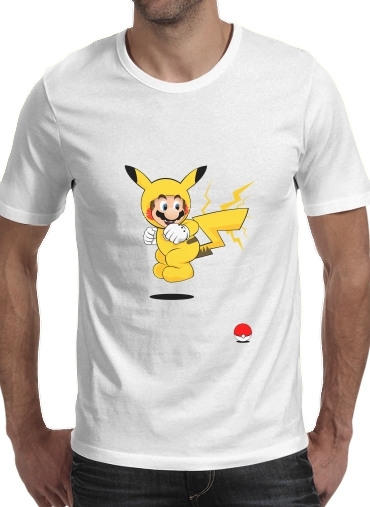  Mario mashup Pikachu Impact-hoo! para Manga curta T-shirt homem em torno do pescoço