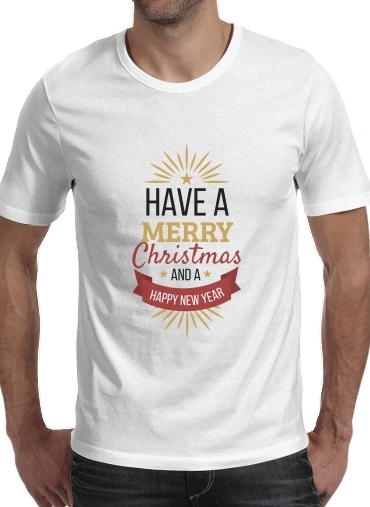  Merry Christmas and happy new year para Manga curta T-shirt homem em torno do pescoço