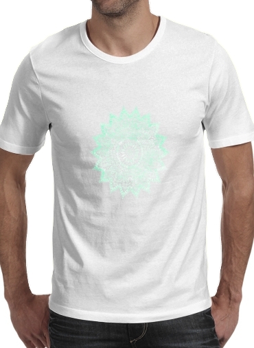  Mint Bohemian Flower Mandala para Manga curta T-shirt homem em torno do pescoço