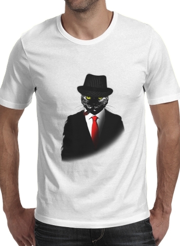  Mobster Cat para Manga curta T-shirt homem em torno do pescoço