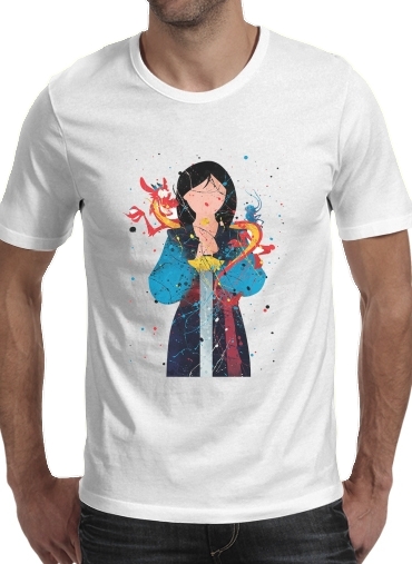  Mulan Princess Watercolor Decor para Manga curta T-shirt homem em torno do pescoço