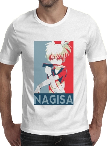  Nagisa Propaganda para Manga curta T-shirt homem em torno do pescoço