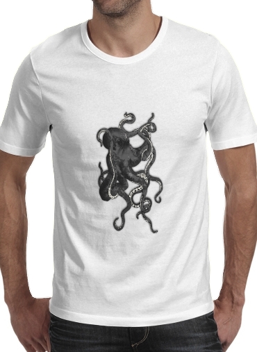  Octopus para Manga curta T-shirt homem em torno do pescoço