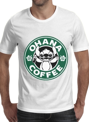  Ohana Coffee para Manga curta T-shirt homem em torno do pescoço
