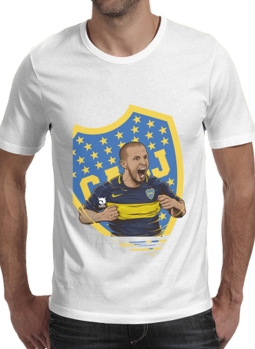 Pipa Boca Benedetto Juniors  para Manga curta T-shirt homem em torno do pescoço