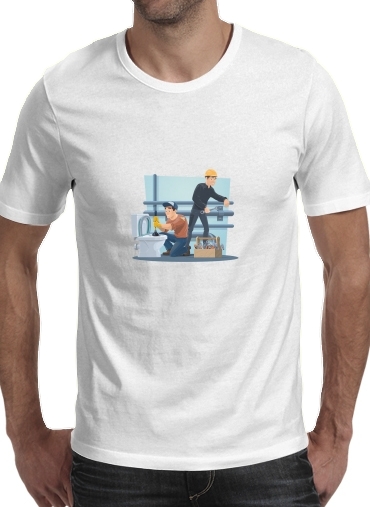 Plumbers with work tools para Manga curta T-shirt homem em torno do pescoço