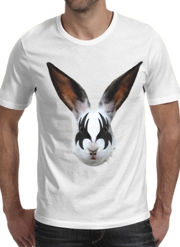  Kiss of a rabbit punk para Manga curta T-shirt homem em torno do pescoço
