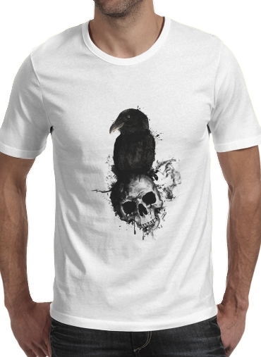  Raven and Skull para Manga curta T-shirt homem em torno do pescoço