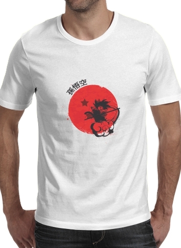  Red Sun Young Monkey para Manga curta T-shirt homem em torno do pescoço