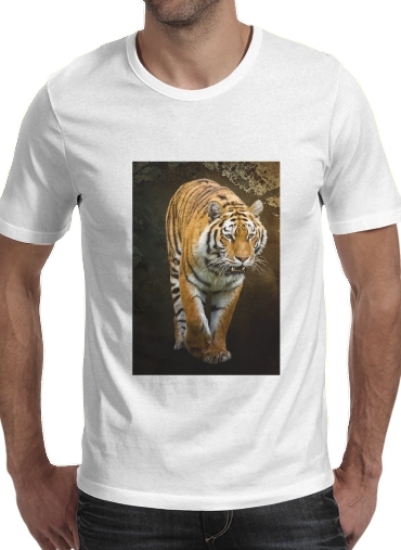  Siberian tiger para Manga curta T-shirt homem em torno do pescoço