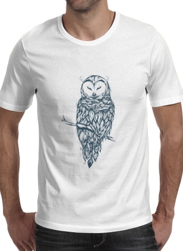  Snow Owl para Manga curta T-shirt homem em torno do pescoço