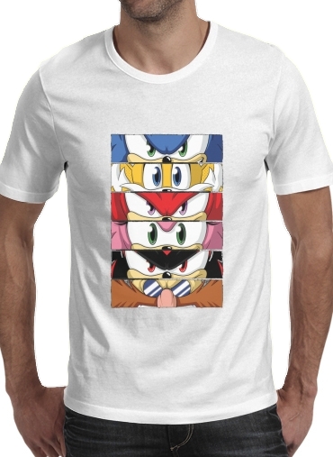  Sonic eyes para Manga curta T-shirt homem em torno do pescoço
