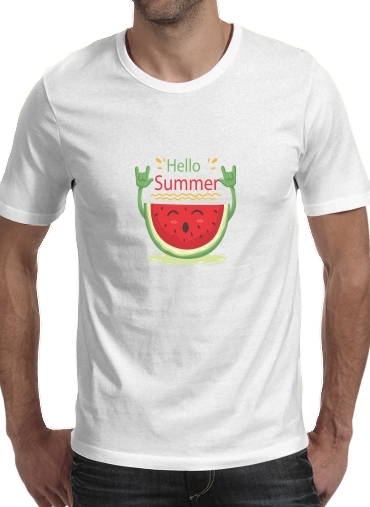  Summer pattern with watermelon para Manga curta T-shirt homem em torno do pescoço