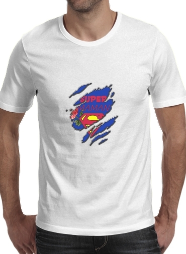  Super Maman para Manga curta T-shirt homem em torno do pescoço