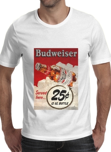  Vintage Budweiser para Manga curta T-shirt homem em torno do pescoço